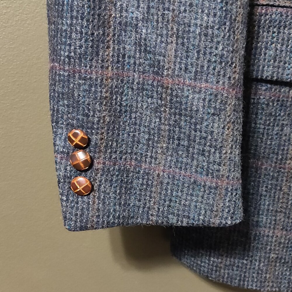 Yorkshire Square Vintage Tweed Wool Blazer Basketweave Buttons 43R - Picture 5 of 7